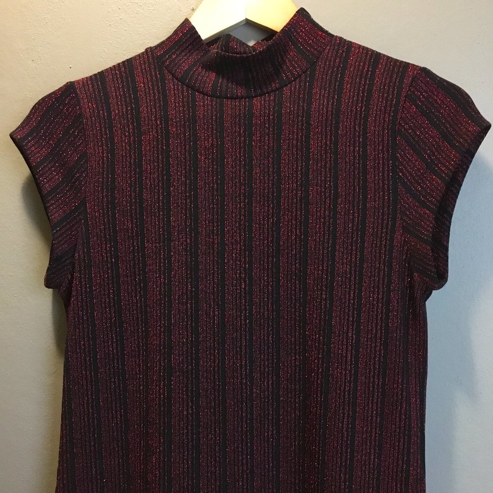 NWT Scandinavian Kaffe Ruby Red Metallic Mock Neck Sparkle Dress - M - Picture 7 of 15